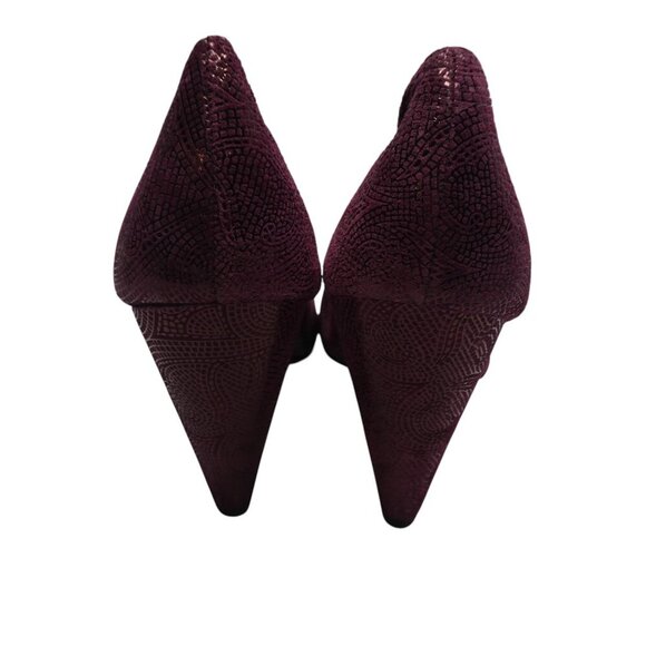 Seychelles Password Print Burgundy Paisley Embossed Leather Heels Pumps Womens 9 - Picture 9 of 15